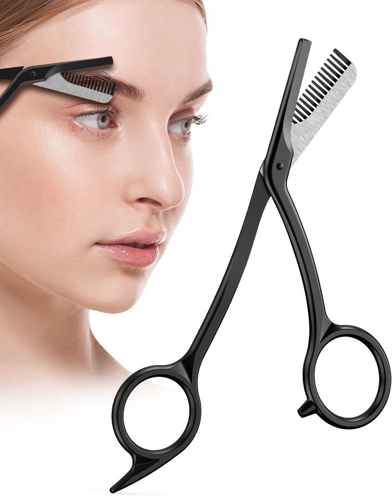 Baluca Eyebrow Scissors with Comb | Professional Stainless Steel Eyebrow Trimmer for Women & Men | Dual-Design Precision Eye Brow Trimmer Scissors for Effortless Grooming, Silver (Black) - Image 1